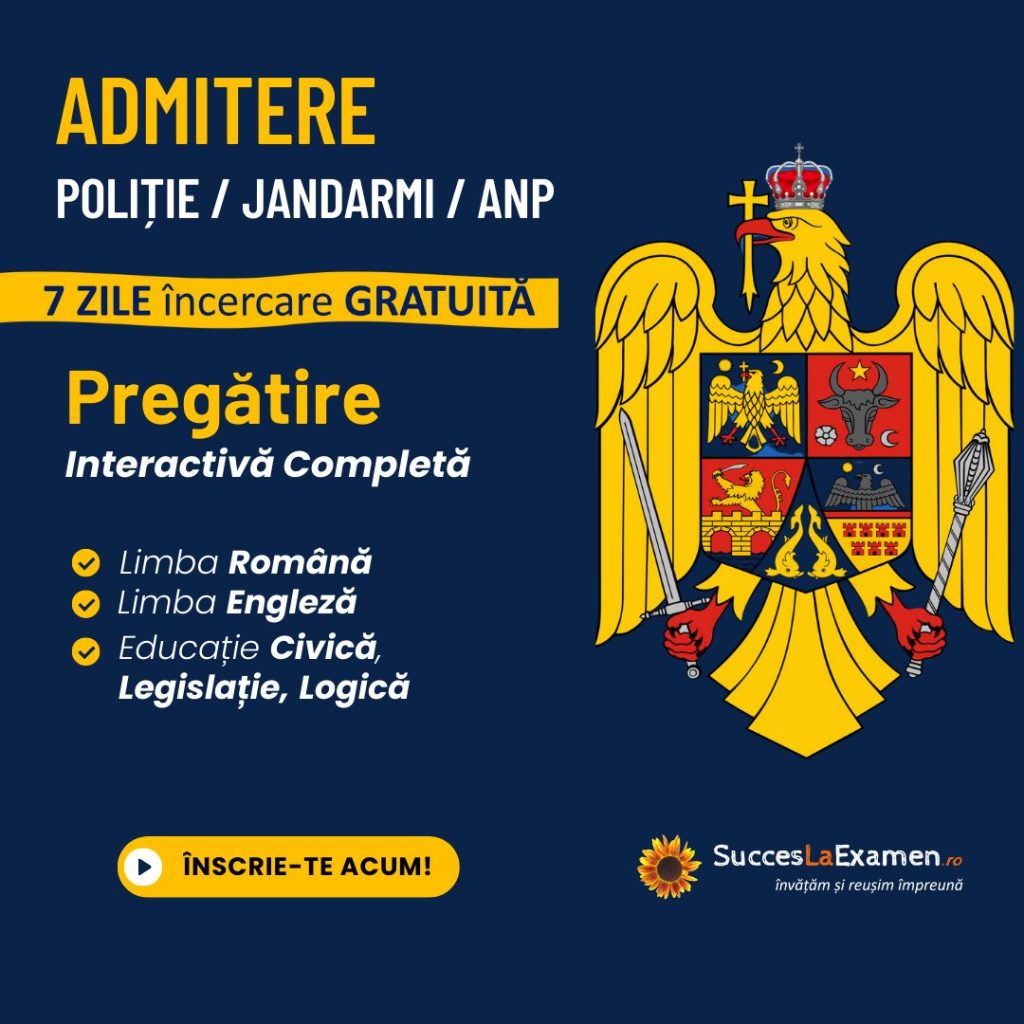 Pregătire Academia / Școala / de Poliție / Jandarmi / ANP - online, completă, intensivă, interactivă, la toate materiile: română, engleză, educație civică, logică, legislație MAI, teste psihologice