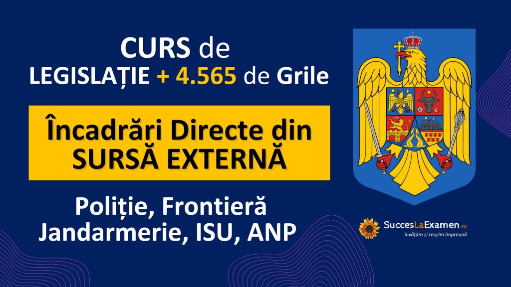 Curs de legislație + 4565 de grile pentru Încadrări directe din sursa externa - poliție, jandarmi, ANP