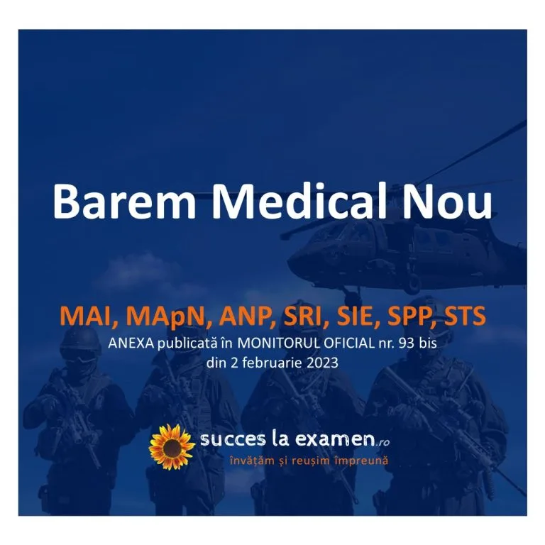 Barem Medical Nou MAI, MApN, ANP, SRI, SIE, SPP, STS ANEXA publicată în MONITORUL OFICIAL nr. 93 bis din 2 februarie 2023