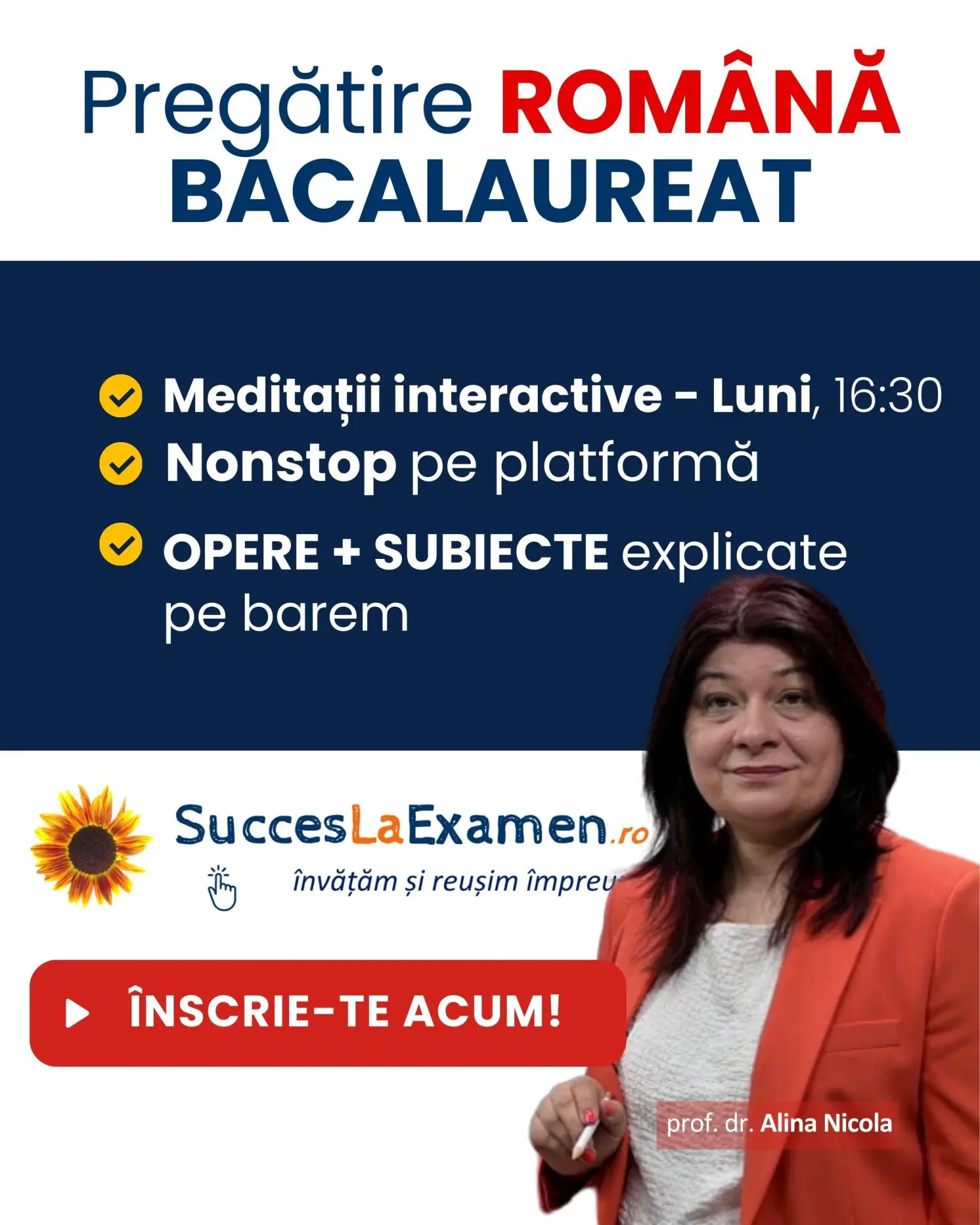 ROMÂNĂ BAC 2026. Lecții video, simulări, meditații cu prof. Alina Nicola