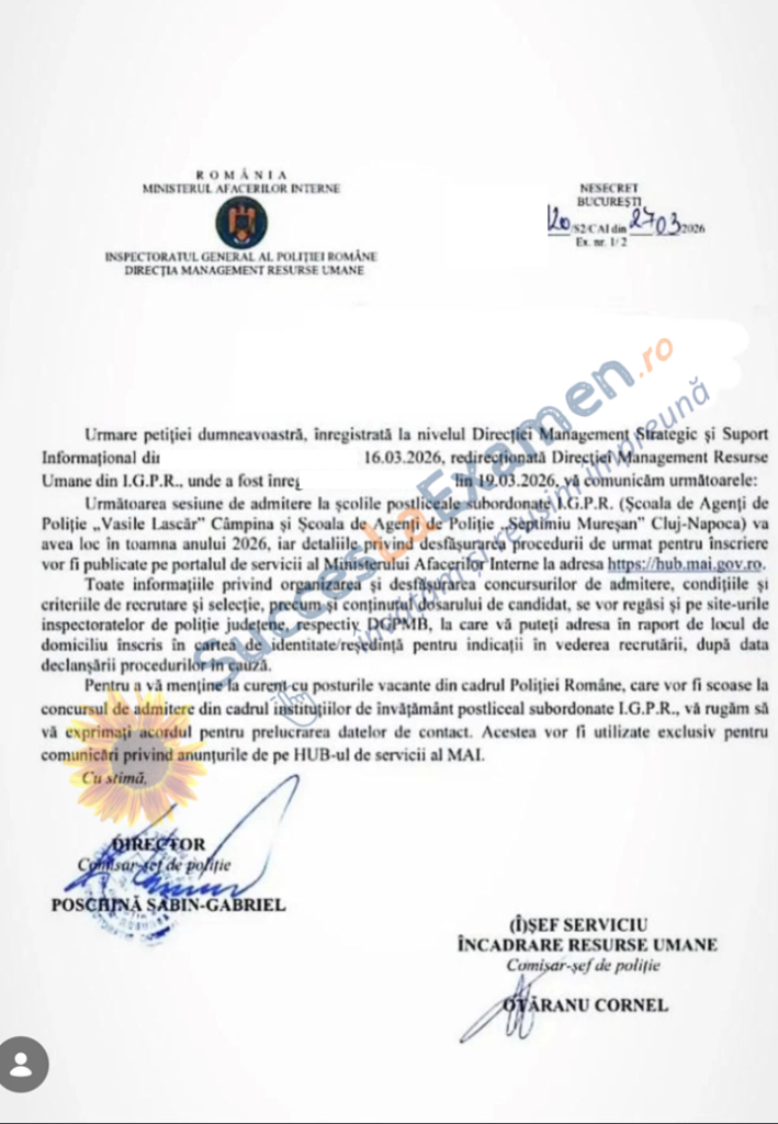 admitere mai politie in toamna 2026 - raspuns IGPR