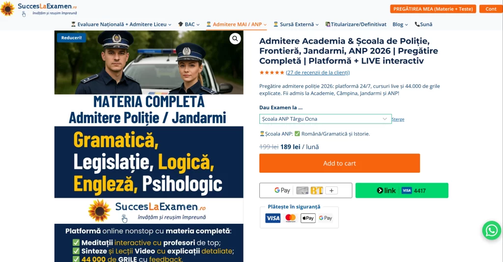 Înscriere pregătire completă Admitere MAI/ANP